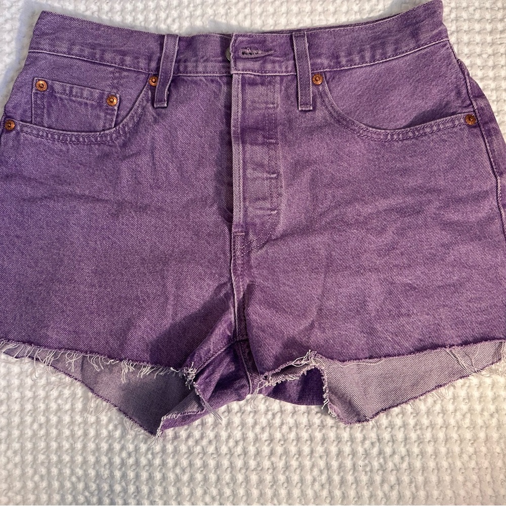 Levi's Purple Mid-Rise Denim Cutoff Shorts